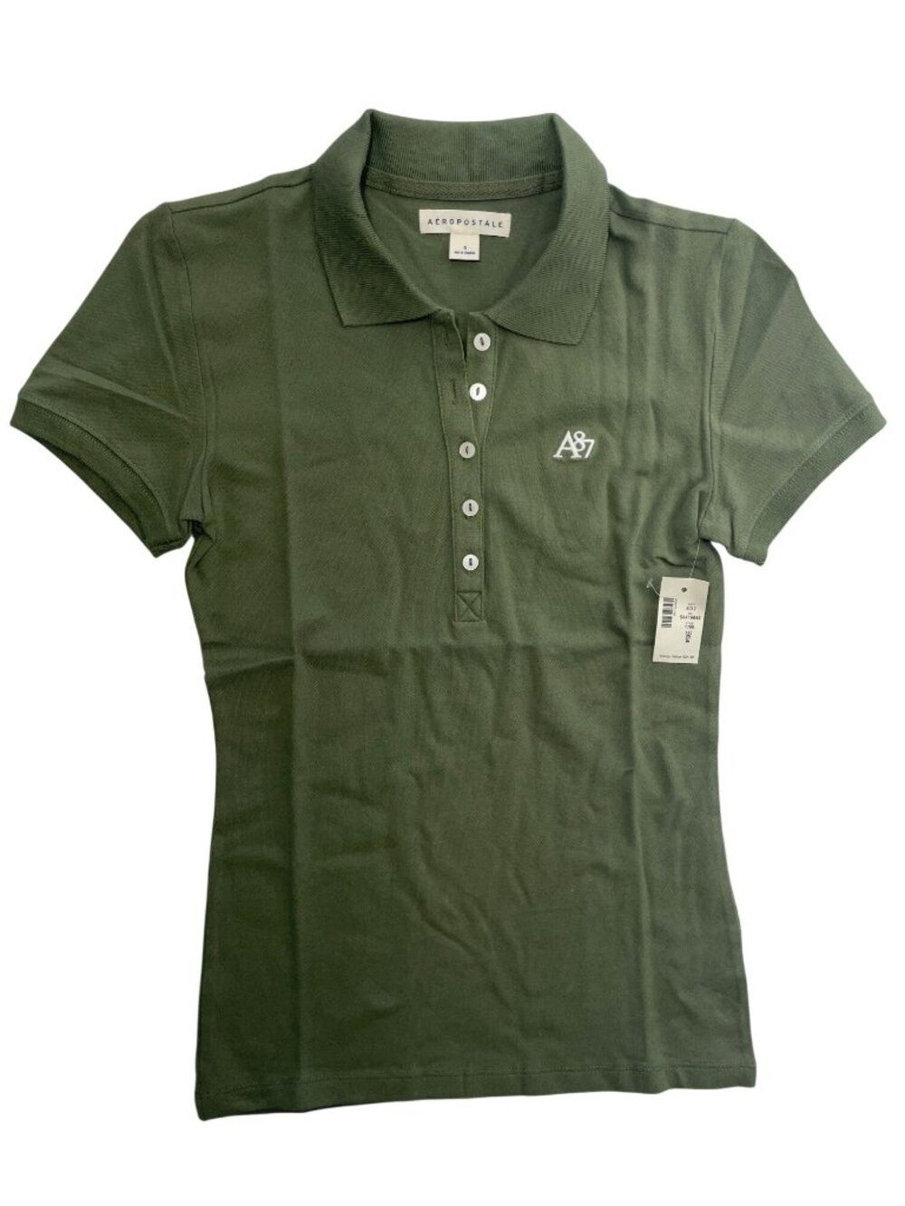 Aéropostale Olive Green Polo Shirt A87 Logo Short Sleeve Stretchy Wmn's Sz S NWT
